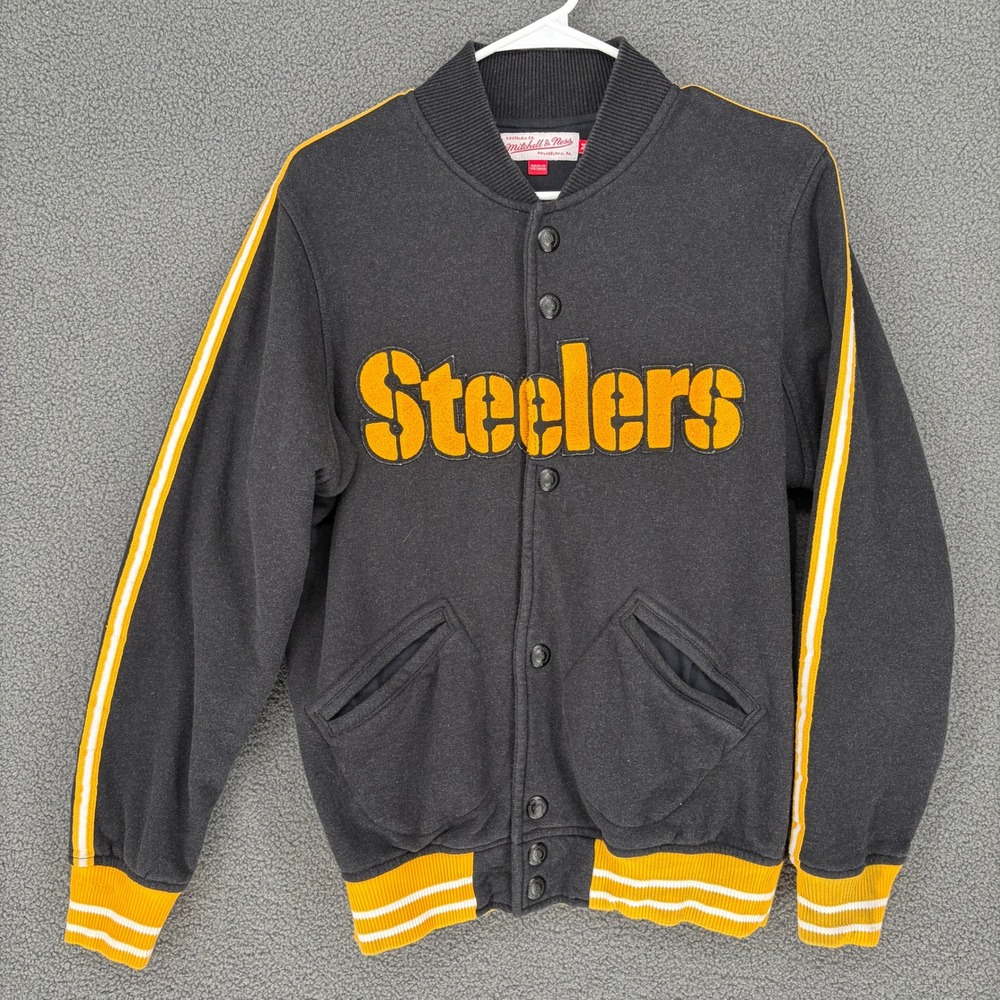 Mitchell & Ness Pittsburgh Steelers Varsity Snap Jacket Mens Medium Black Gold